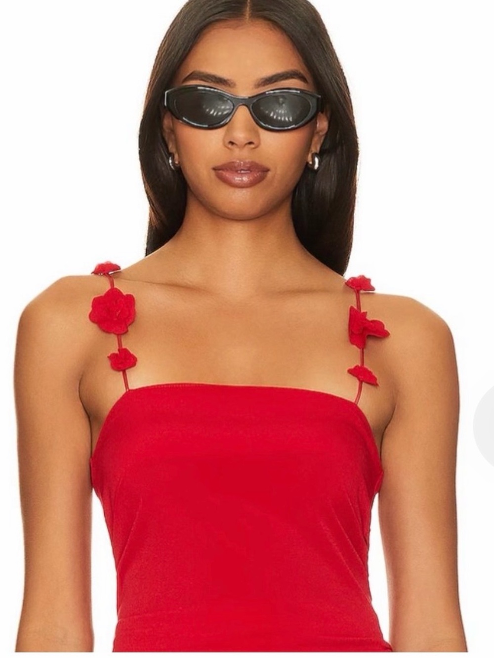 Musier Paris Red Spaghetti Strap Top with Floral Details